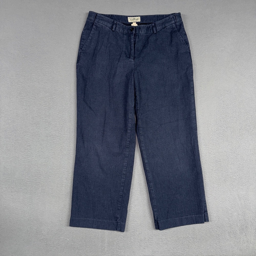 L.L. Bean Pants Womens 14P Blue Classic Fit Herringbone Straight Cotton Chino
